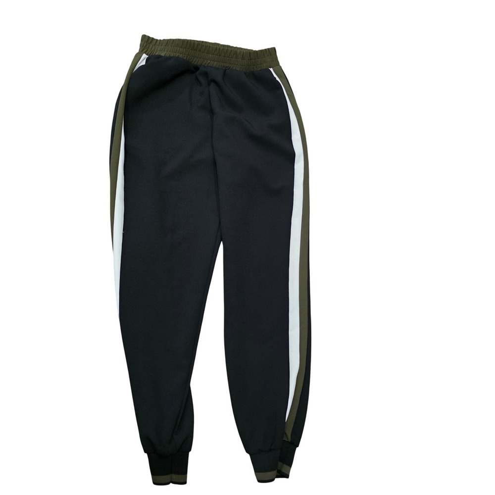 Zara Womens XS Jogger Pants Black Olive Green White Side Stripe Athletic Cuffs